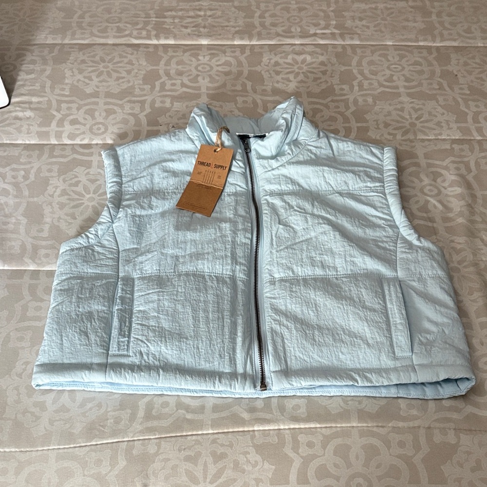 Lands' End Pale Blue Quilted Cropped Puffer Vest